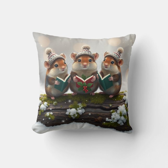 Christmas Choir "oh mice!" nature Kussen (Voorkant)