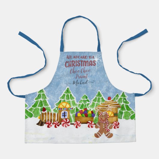 Christmas Choo Choo Train Gingerbread Man n Snoep Schort (Voorkant)