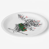 Christmas Chrismoose Moose Birds Holly Paper Plate Papieren Bordje (Gekanteld)