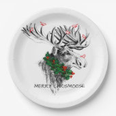 Christmas Chrismoose Moose Birds Holly Paper Plate Papieren Bordje (Voorkant)