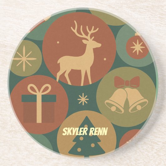 Christmas Circles Pattern Holiday Zandsteen Onderzetter (Voorkant)