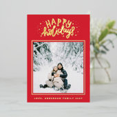 Christmas Classic Rood | Square Photo Lijst Gold Folie Feestdagenkaart (Staand Voorkant)