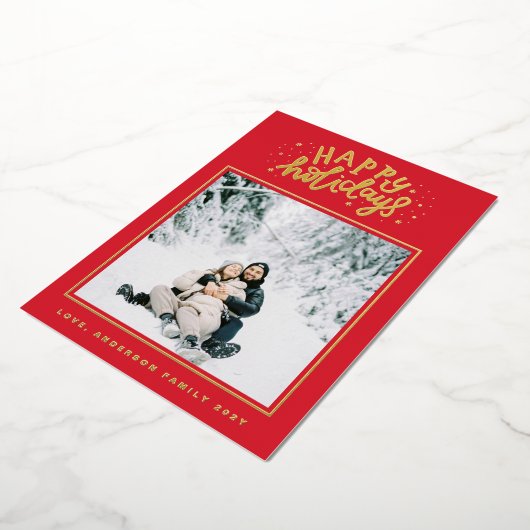 Christmas Classic Rood | Square Photo Lijst Gold Folie Feestdagenkaart (Gedraaid)