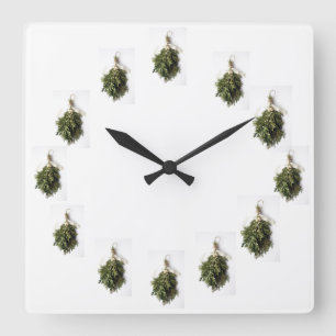 CHRISTMAS CLOCK "BEAUTIFUL MISTLETOE" VIERKANTE KLOK