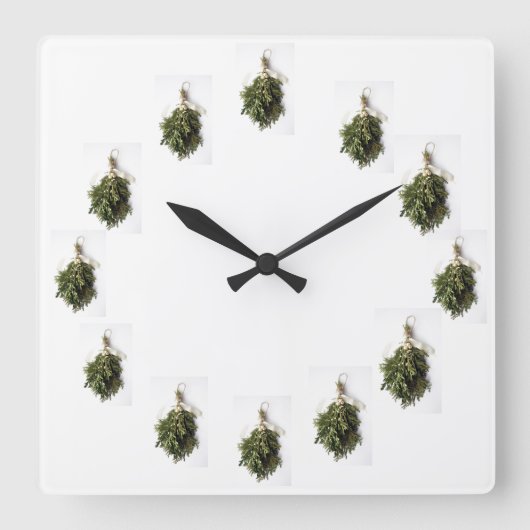 CHRISTMAS CLOCK "BEAUTIFUL MISTLETOE" VIERKANTE KLOK (Voorkant)