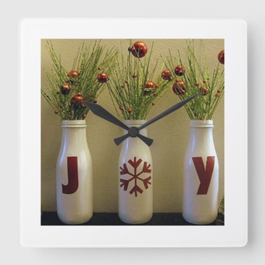 CHRISTMAS CLOCK "JOY JOY JOY JOY" VIERKANTE KLOK (Voorkant)