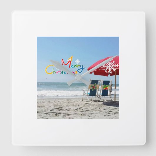 CHRISTMAS CLOCK "MERRY CHRISTMAS BEACH STYLE" VIERKANTE KLOK (Voorkant)