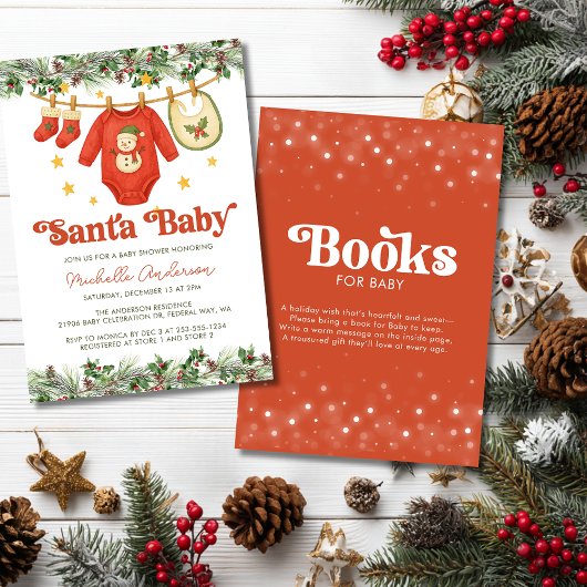 Christmas Clothesline Baby Shower and Book Request Kaart