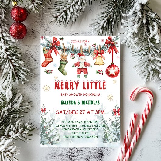 Christmas Clothesline Baby shower Kaart