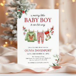Christmas Clothesline Merry Little Boy Baby Shower Kaart