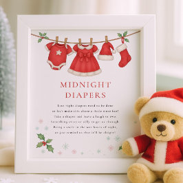 Christmas Clothesline Midnight Diaper Baby Shower Poster
