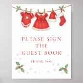 Christmas Clothesline Sign Guest Book Baby Shower Poster (Voorkant)