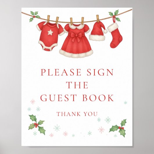 Christmas Clothesline Sign Guest Book Baby Shower Poster (Voorkant)