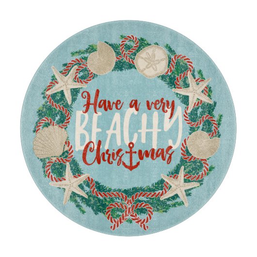 Christmas Coastal Tropical Sea Shell Wreath -Aqua Snijplank (Voorkant)