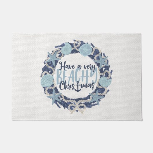 Christmas Coastal Tropical Sea Shell Wreath -Blue Deurmat (Voorkant)