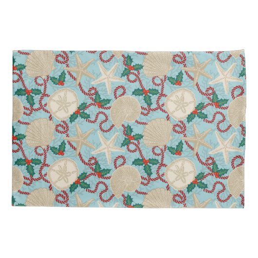 Christmas Coastal Tropical Sea Shells - Aqua Kussensloop (Achterkant)