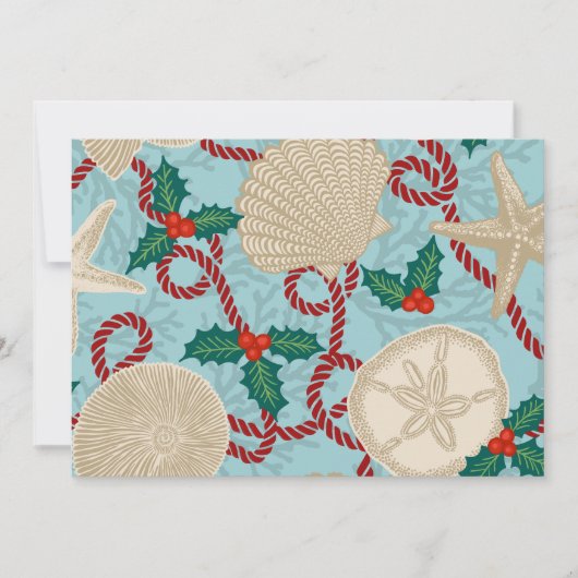 Christmas Coastal Tropical Sea Shells - Aqua & Red Kaart (Voorkant)