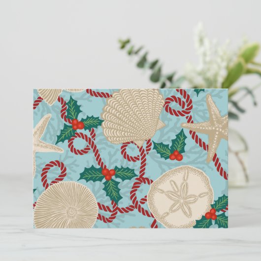 Christmas Coastal Tropical Sea Shells - Aqua & Red Kaart (Staand voorkant)