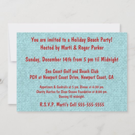 Christmas Coastal Tropical Sea Shells - Aqua & Red Kaart (Achterkant)