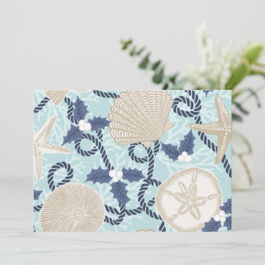 Christmas Coastal Tropical Sea Shells - Blue Kaart (Staand voorkant)