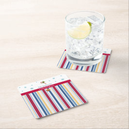 Christmas Coasters – Blue, Red & Gold Stripes Kartonnen Onderzetters