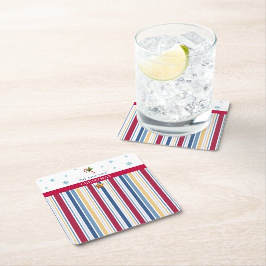 Christmas Coasters – Blue, Red & Gold Stripes Kartonnen Onderzetters (Insitu)