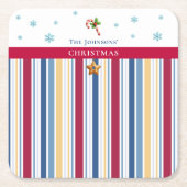 Christmas Coasters – Blue, Red & Gold Stripes Kartonnen Onderzetters (Voorkant)