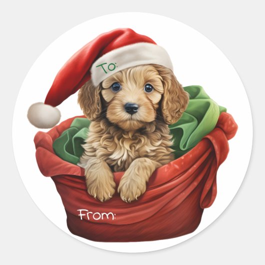 Christmas Cockapoo Puppy Sticker (Voorkant)