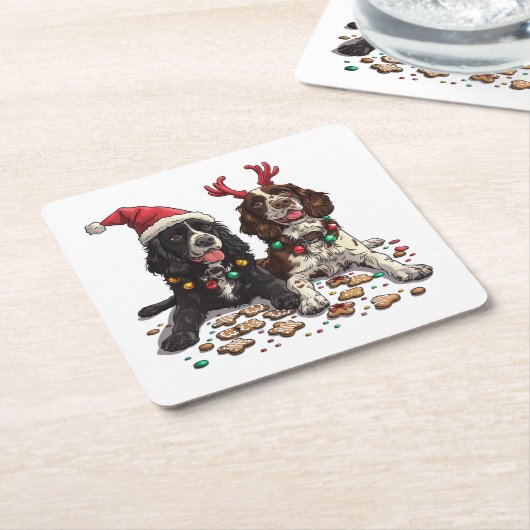 Christmas Cocker Spaniel Dogs Kartonnen Onderzetters (Schuin)