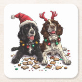 Christmas Cocker Spaniel Dogs Kartonnen Onderzetters (Voorkant)
