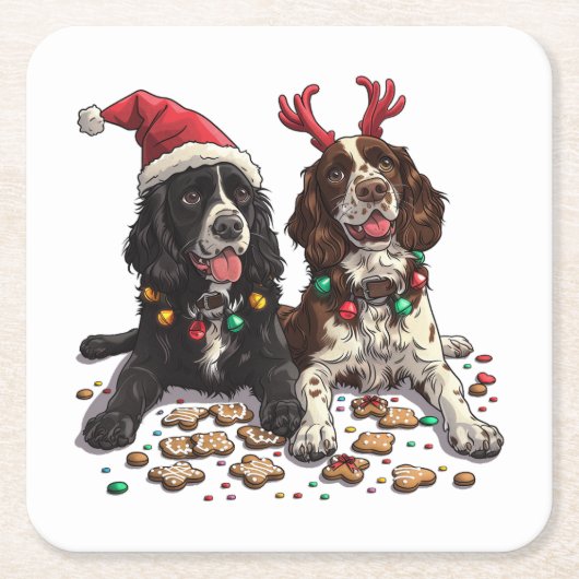 Christmas Cocker Spaniel Dogs Kartonnen Onderzetters (Voorkant)