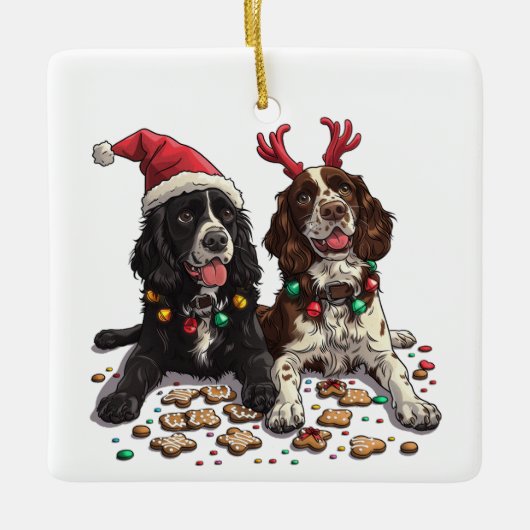 Christmas Cocker Spaniel Dogs Keramisch Ornament (Voorkant)