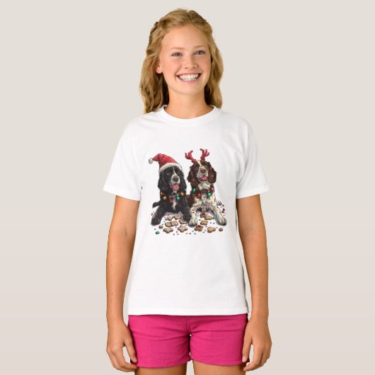 Christmas Cocker Spaniel Dogs T-shirt (Voorkant volledig)