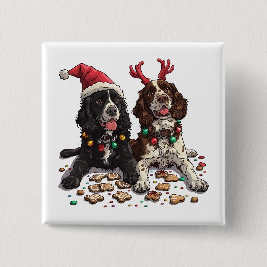 Christmas Cocker Spaniel Dogs Vierkante Button 5,1 Cm (Voorkant)