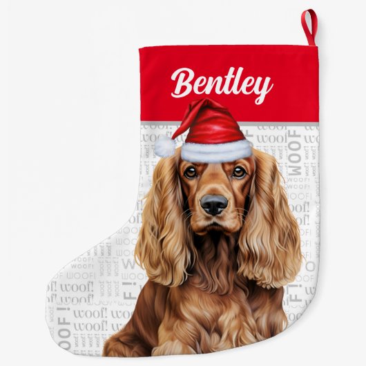 Christmas Cocker Spaniel with Dog's Name Grote Kerstsok (Achterkant)