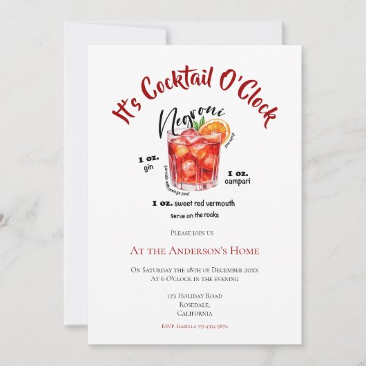 Christmas Cocktail Party Waterverf Kaart (Voorkant)