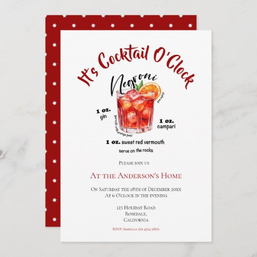 Christmas Cocktail Party Waterverf Kaart (Voorkant / Achterkant)