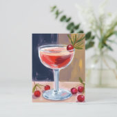 Christmas Cocktail | Red Berries Pine Merry Feestdagenkaart (Staand voorkant)