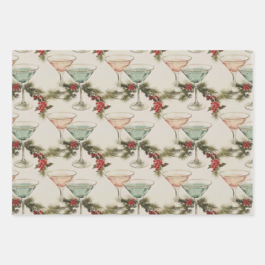 Christmas Cocktails Wrapping Paper Flat Sheet Set (Voorkant 2)