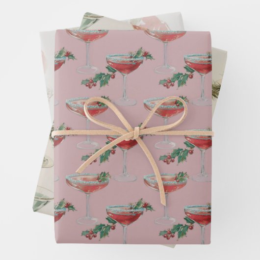 Christmas Cocktails Wrapping Paper Flat Sheet Set (In situ)