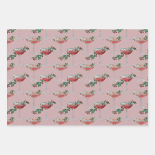 Christmas Cocktails Wrapping Paper Flat Sheet Set (Voorkant)
