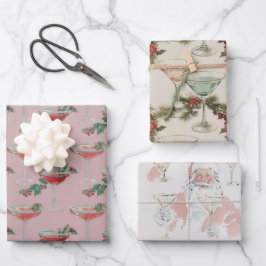 Christmas Cocktails Wrapping Paper Flat Sheet Set