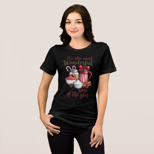Christmas Coffee & Candy Cane Illustration  Tri-Blend Shirt (Voorkant volledig)