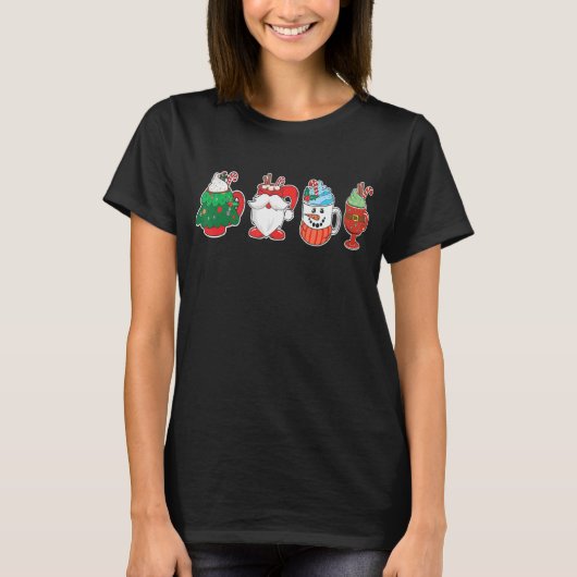 Christmas Coffee Cups Snowman Retro Groovy Xmas Tr T-shirt (Voorkant)