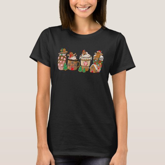 Christmas Coffee Latte Hot Choco Cups Cute Gingerb T-shirt (Voorkant)