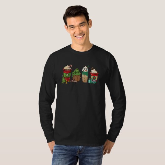 Christmas Coffee Peppermint Iced Latte Snowmen Swe T-shirt (Voorkant volledig)