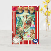 CHRISTMAS COLLAGE RETRO AFBEELDING vouwd Wenskaart Kaart (Gele Bloem)
