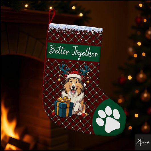 Christmas Collie Dog Reindeer Gift Graphic Grote Kerstsok