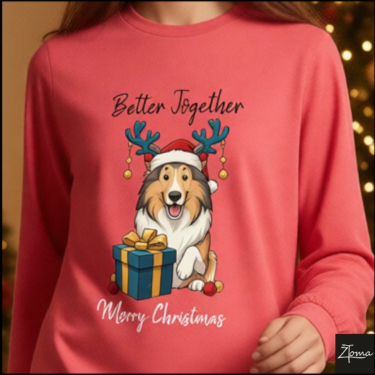 Christmas Collie Dog Reindeer Gift Graphic Tri-Blend Shirt