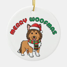 Christmas Collie Ornament: Merry Woofmas Keramisch Ornament